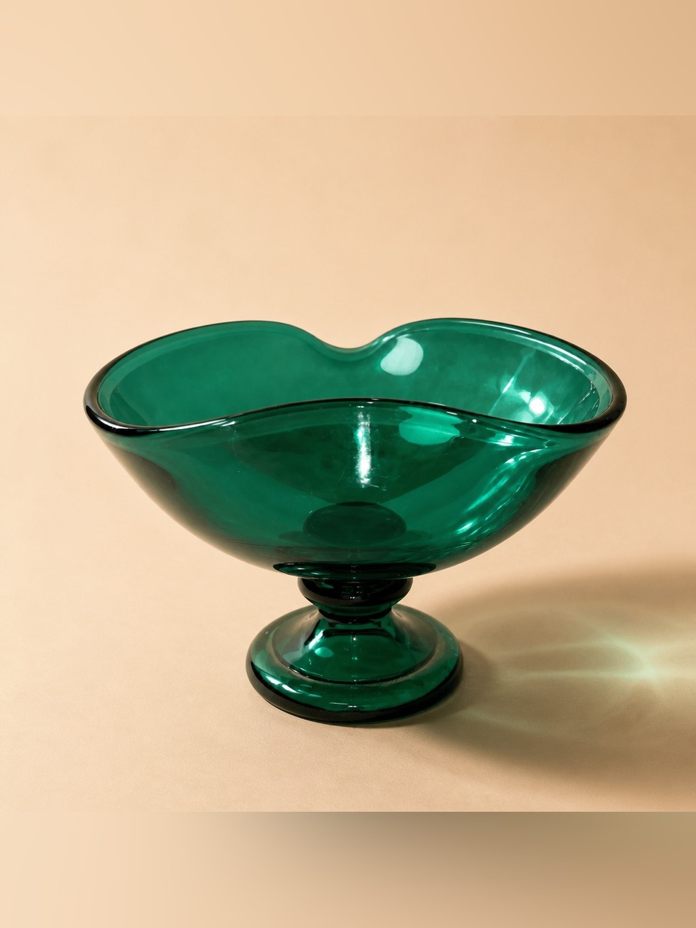 Fostoria Decorator Collection teal green glass heart-shaped pedestal compote